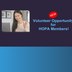 A blue image saying there's a volunteer opportunity for HOPA members with a photo of a woman talking to a computer