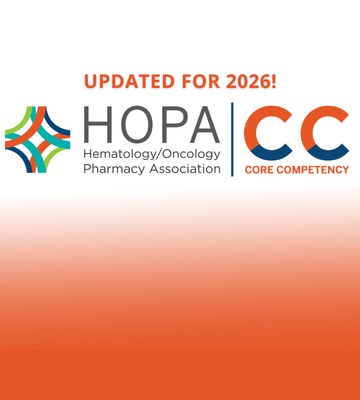 A woman standing next to the Core Competency logo