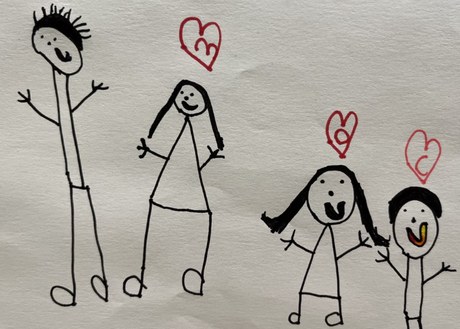 Childhood drawing of a family