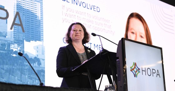 Jolynn Sessions giving her incoming president's address at HOPA