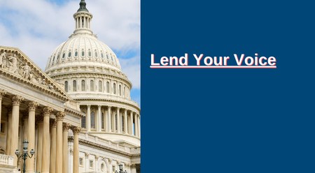 An image of the Capitol with the message to "Lend Your Voice"