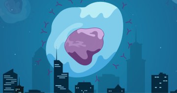 A large plasma cell looming over a city in purple