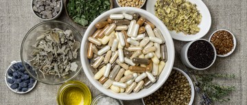 Bowls of dietary supplements
