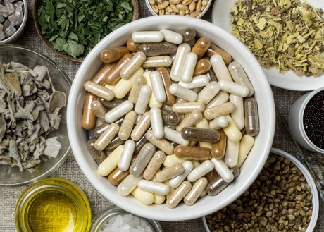Bowls of dietary supplements