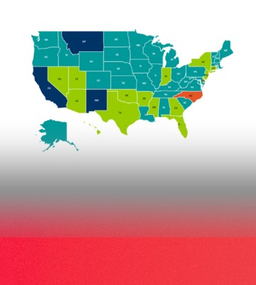 The United States map that fades into red