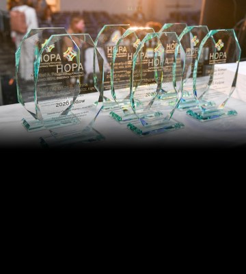 A photo of the HOPA Member Awards on a table