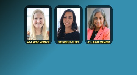 A black image with three profile photos of the three winning election candidates