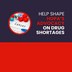 A blue and red image with pills and the word cancer with the statement "Help Shape HOPA's Advocacy on Drug Shortages"