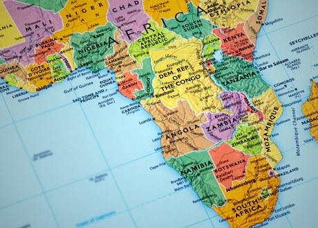 Map of the sub-Saharan African region