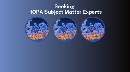 A white image with several T-cell images in circles plus copy seeking HOPA subject matter experts